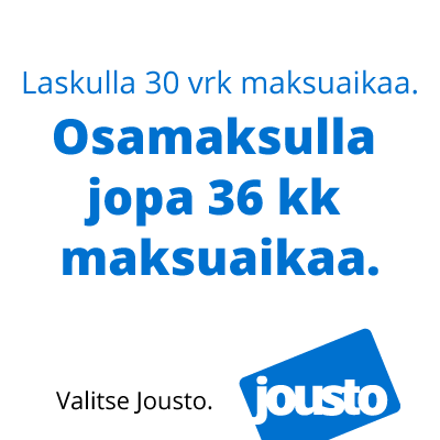 Jousto laskulla 30 vrk korotonta maksuaikaa tai voit myös maksaa ostoksesi jopa 36:ssa erässä.