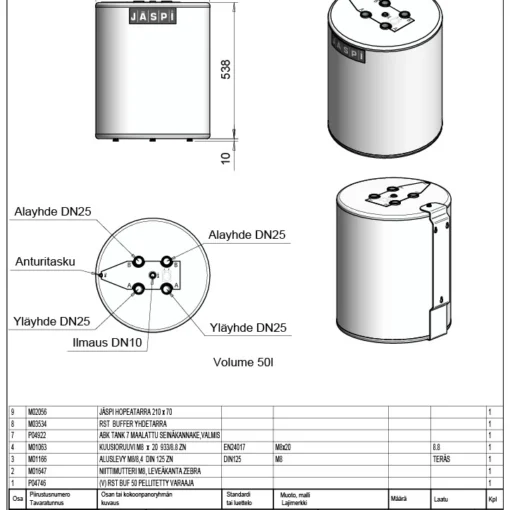 Puskurivaraaja Jäspi Buffer 50. Tuotenro: 5360158