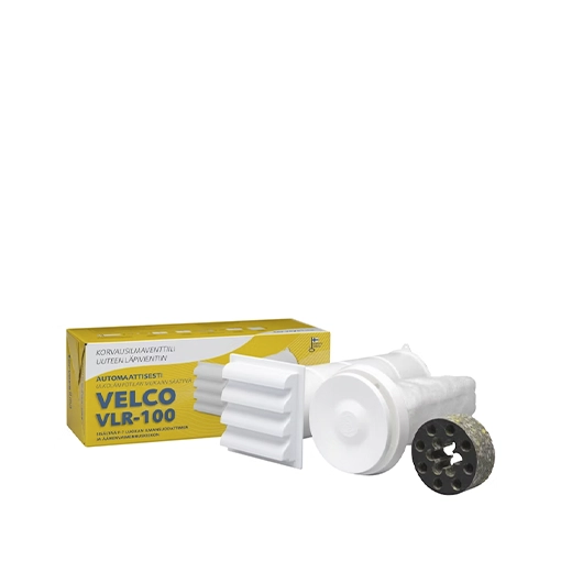 Velco VLR-100 korvausilmaventtiili uuteen seinäläpivientiin asennettuna. Tuotenro: 8841022