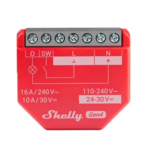 Shelly 1PM Gen4 WiFi- ja Zigbee-releyksikkö tehonmittauksella asennettuna kytkimen taakse. Tuotenro: 2616150