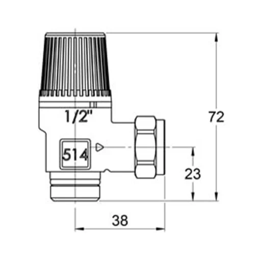 Varoventtiili LK 1/2 x 10 bar UK 15 mm mittakuva. Tuotenro: 3943200